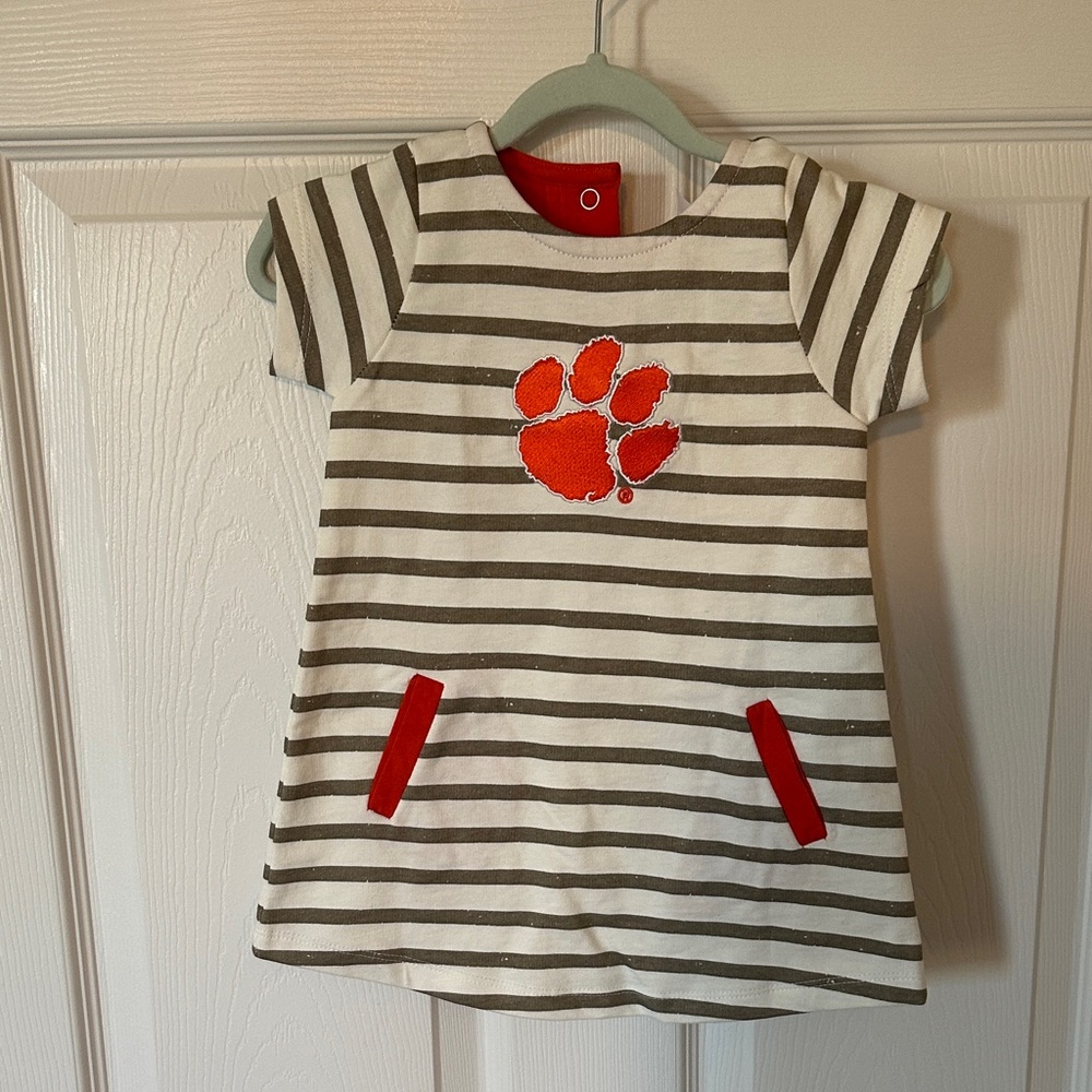 Clemson Striped Dress with Orange Paw Print
